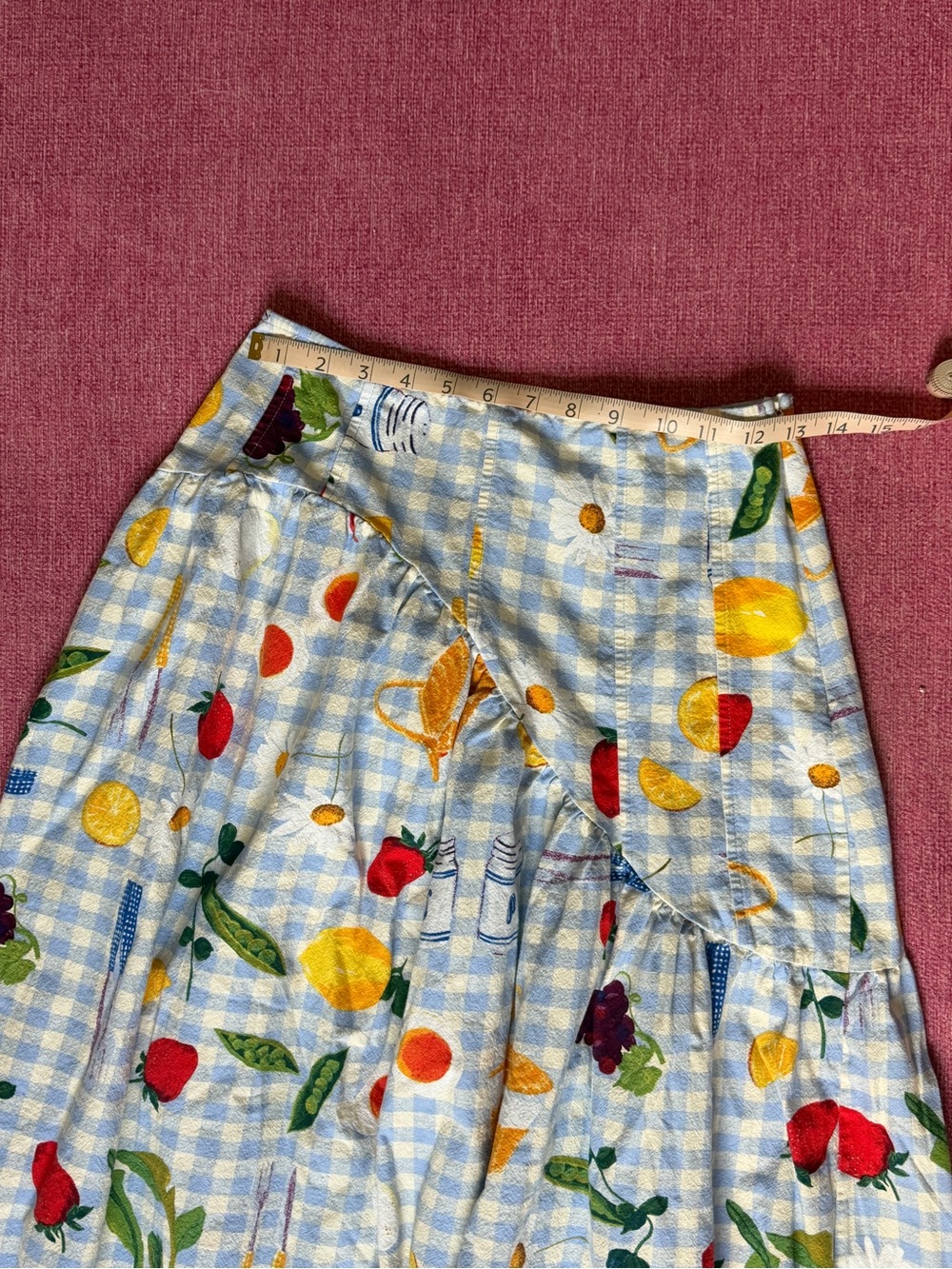 Lisa Says Gah Blue Gingham Fruit-Print picnic Midi Skirt - Picture 3 of 3